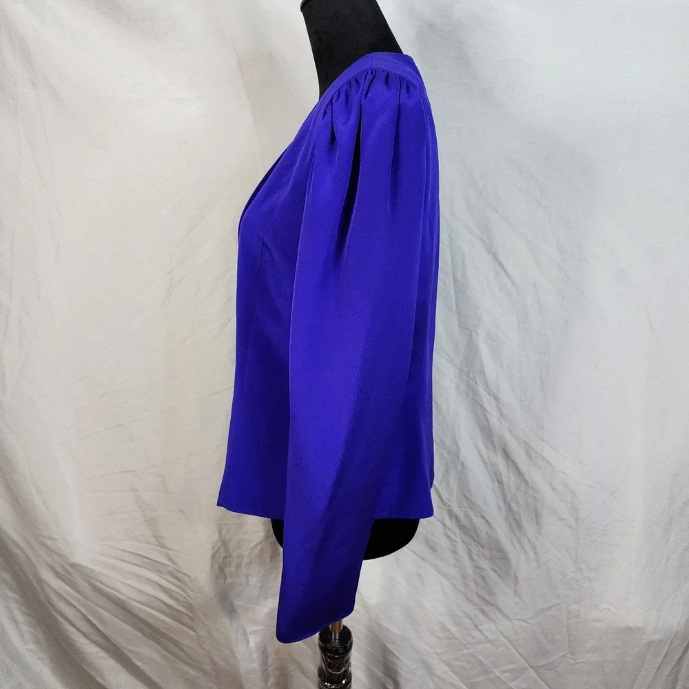 Vintage 80's RIMINI Size 12 Purple 100% Silk Puff Sleeve Jewel Button Blazer EUC - Picture 4 of 12